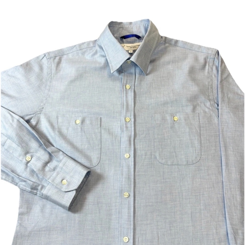 Teddy Stratford Zip‎ Button Up Shirt Men’s Size 2 Medium Blue